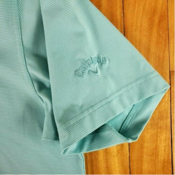 Callaway Mens Polo Baby Blue Striped Golf Shirt - Picture 3 of 3
